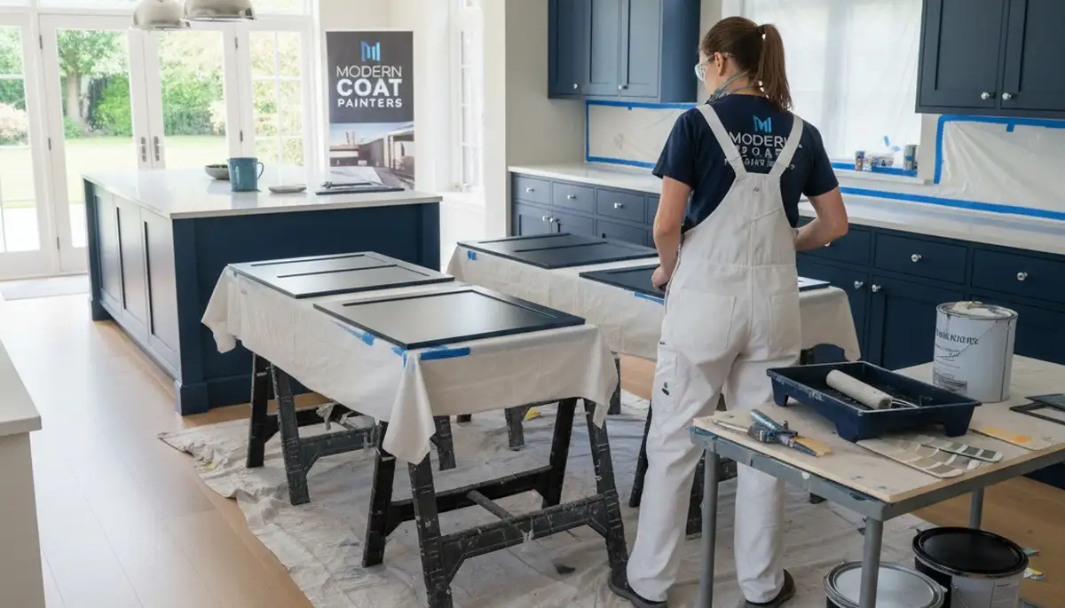 Professional cabinet painting in San Diego, CA kitchen with expert refinishing and durable finishes