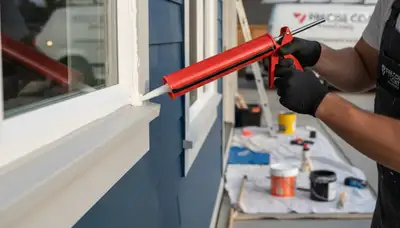 Professional caulking and sealing on San Diego, CA home exterior to prevent water and air leaks