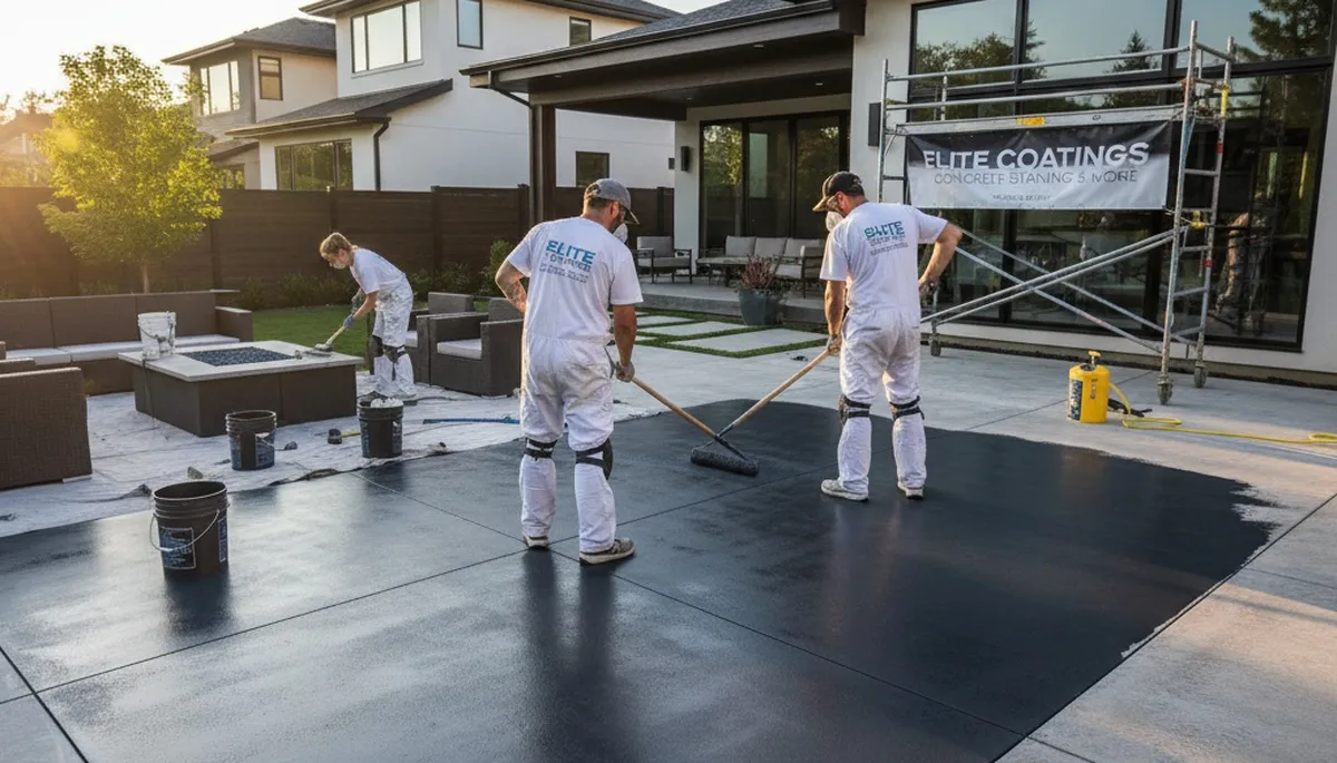 Professional concrete staining on patio surface in San Diego, CA by local house painting experts