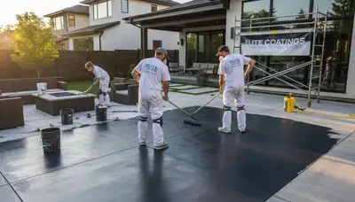 Professional concrete staining on patio surface in San Diego, CA by local house painting experts
