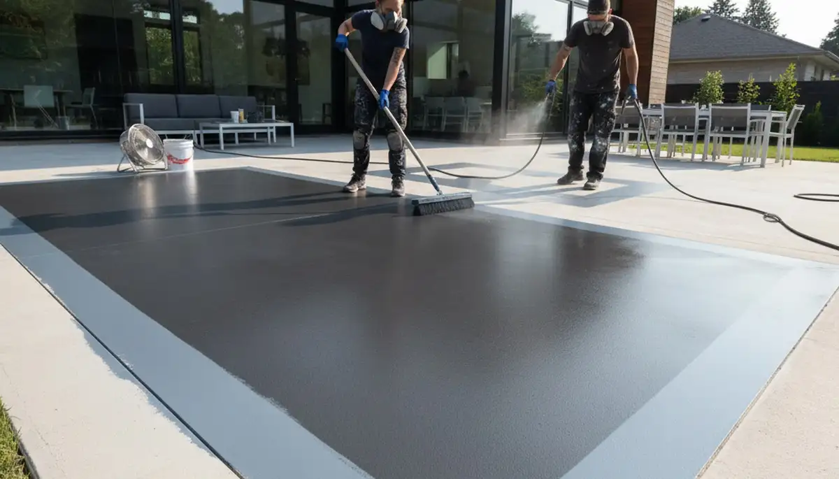 Concrete staining on patio in San Diego, CA with durable decorative finish by local house painters
