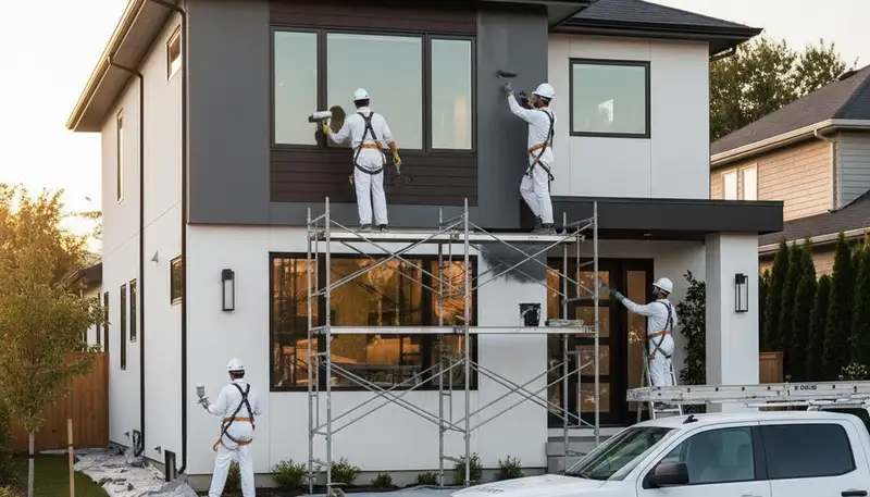 Professional exterior house painters in San Diego CA applying durable coastal paint finish