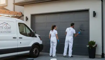 Professional garage door painting in San Diego, CA by local house painters restoring curb appeal
