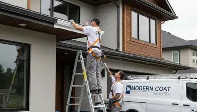 Professional gutter painting on a San Diego, CA home by expert exterior house painters