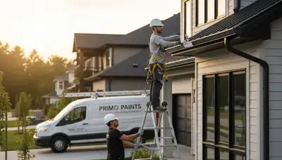 Professional gutter painting on coastal home in San Diego, CA by expert house painters