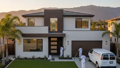 House painters in San Diego, CA painting a residential home exterior