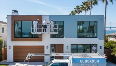 Professional house painters in San Diego CA applying exterior paint to a residential home