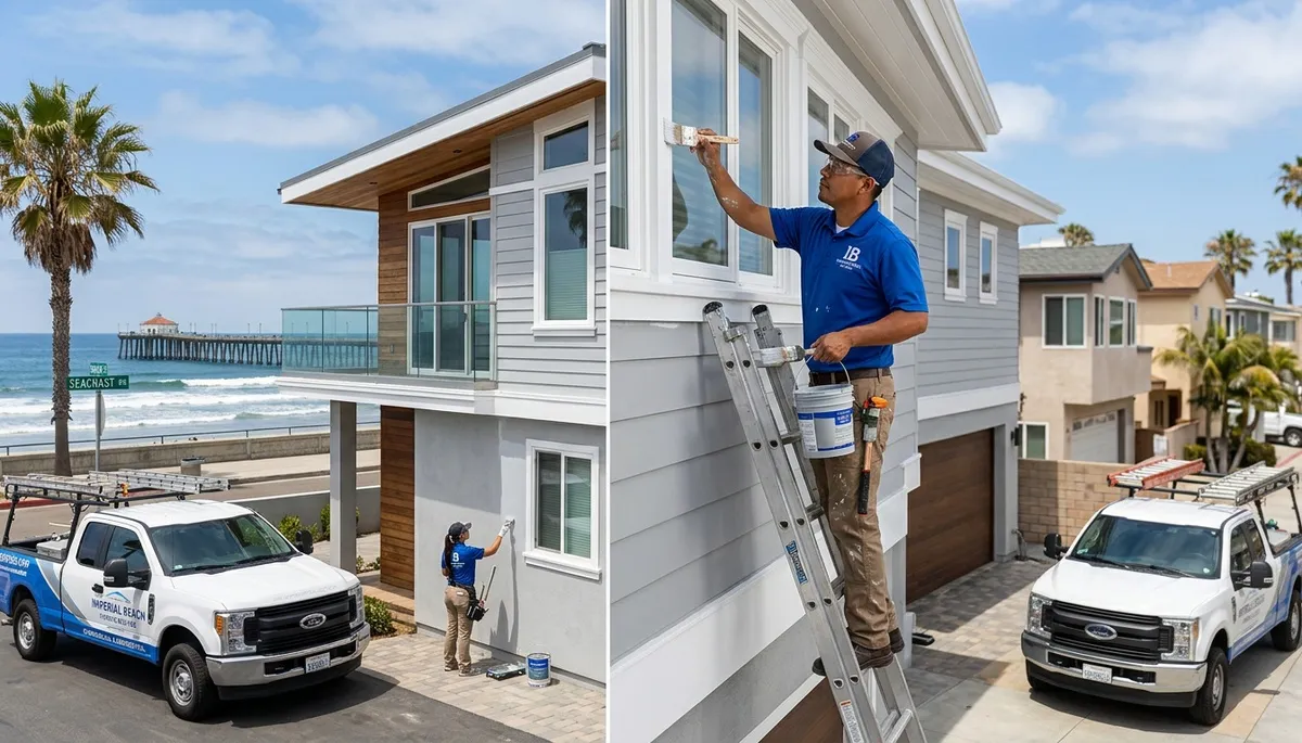 Professional house painters working on a residential exterior in San Diego, CA