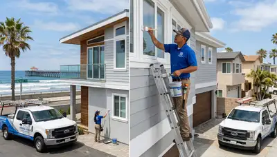 Professional house painters working on a residential exterior in San Diego, CA