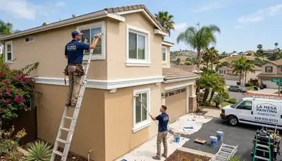 Professional house painters finishing exterior home in San Diego, CA