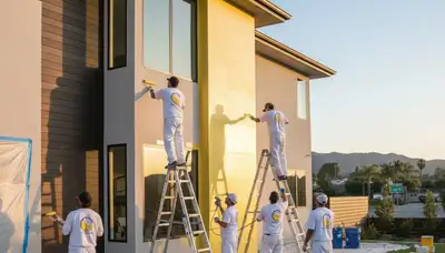 Professional house painters working on exterior home repaint in San Diego, CA