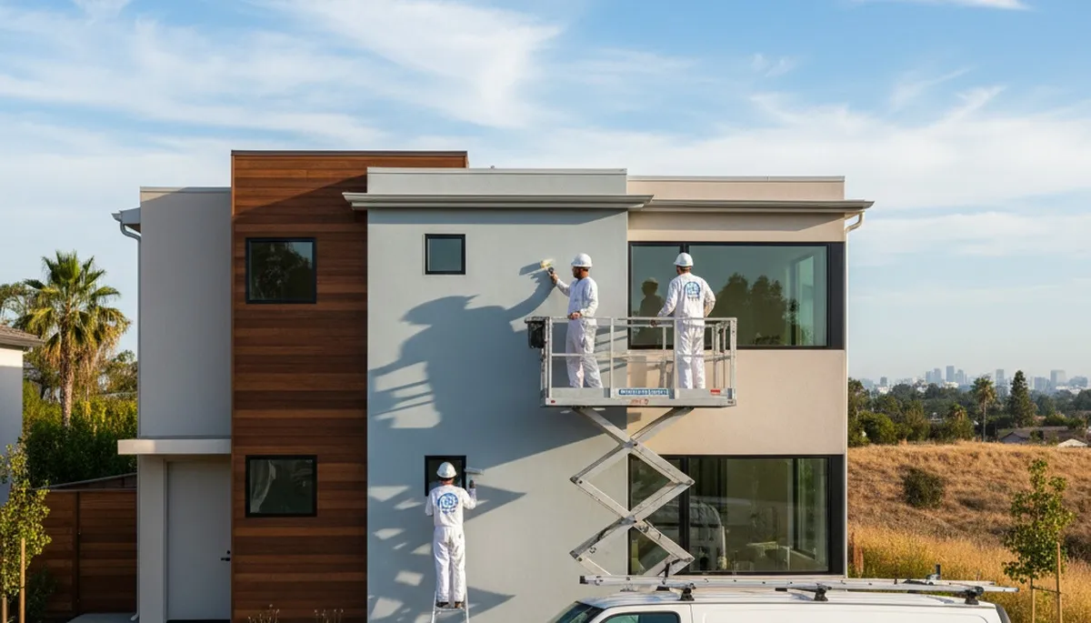 Professional house painters working on residential exterior in San Diego, CA