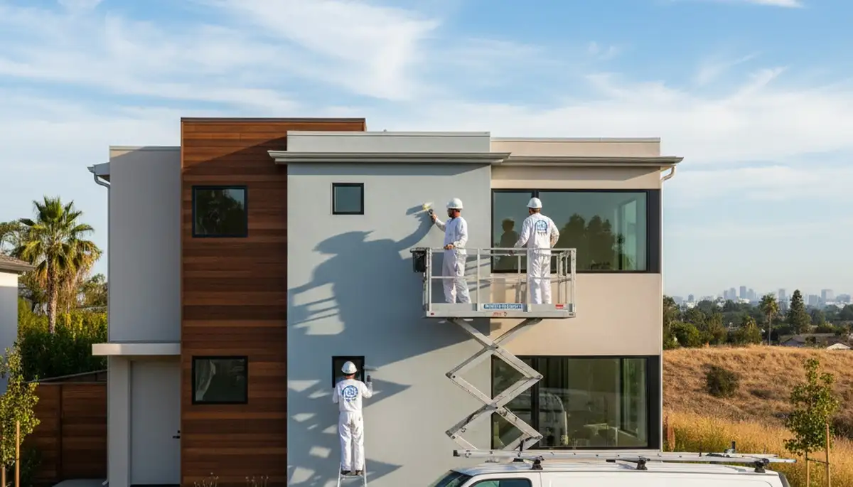 Professional house painters working on residential exterior in San Diego, CA