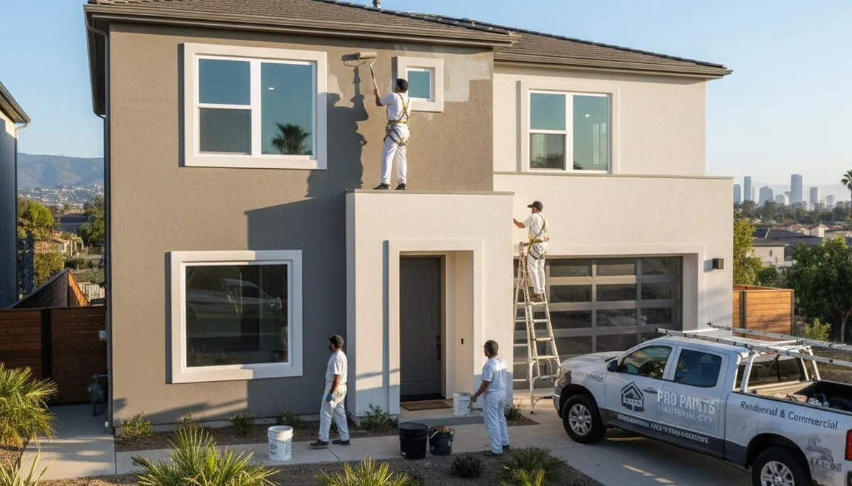 Professional house painters working on exterior home in San Diego, CA