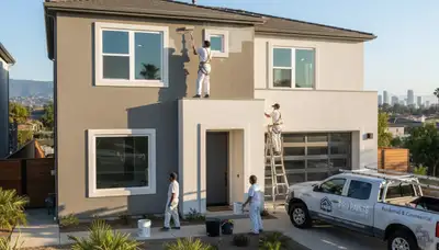 Professional house painters working on exterior home in San Diego, CA