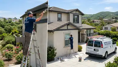 Professional house painters working on exterior home repaint in San Diego, CA
