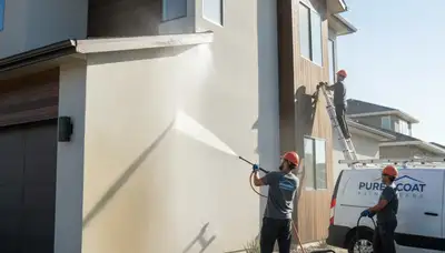 Professional pressure cleaning on stucco home exterior in San Diego, CA by local painting experts