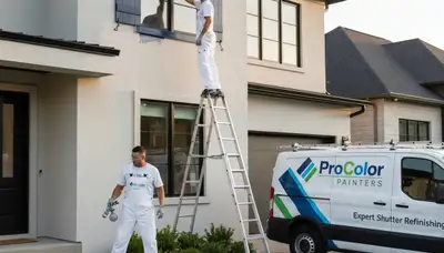 Professional shutter painting and refinishing on coastal home in San Diego, CA