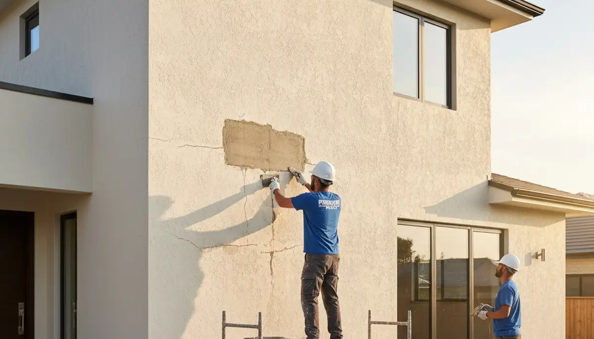 Professional stucco repair on San Diego home exterior by expert painters restoring cracks and weather damage