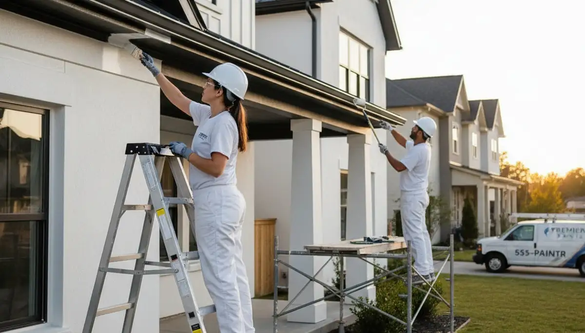 Professional trim and fascia painting on San Diego home exterior by expert house painters