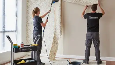 Professional wallpaper removal and wall prep by house painters in San Diego, CA homes