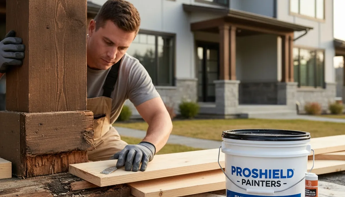 Professional wood rot repair on coastal home exterior in San Diego, CA by expert painters