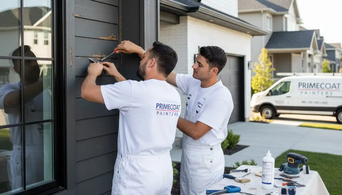 Professional wood rot repair on coastal home exterior in San Diego, CA by expert painting contractors